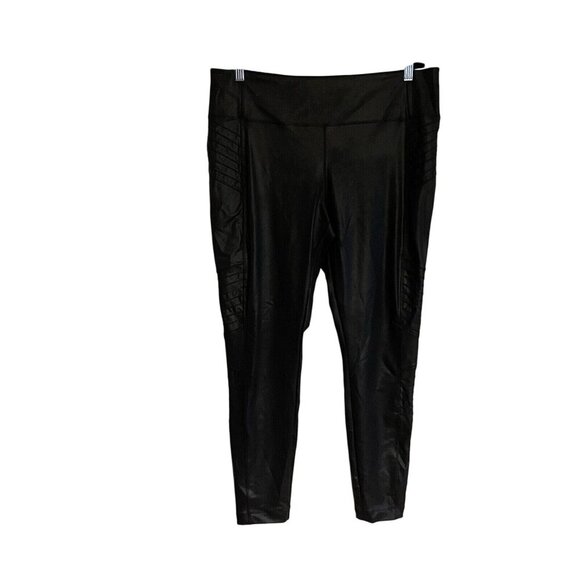 Athleta Women XL Black Athleisure High Rise Ankle Zip Delancey Gleam Moto Tight - Picture 2 of 12